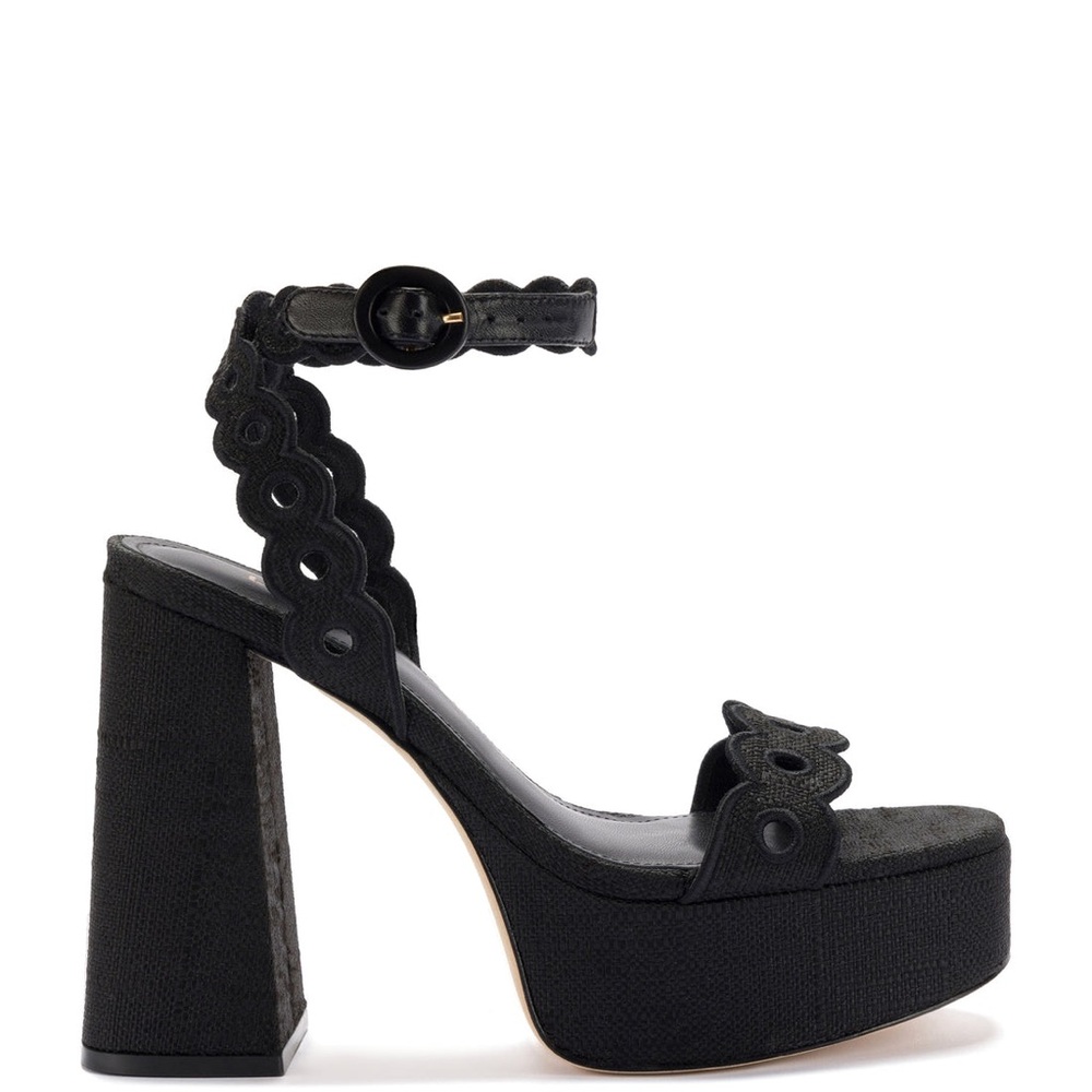 Dolly Broderie Sandal In Black Raffia by Larroudé